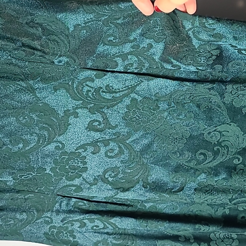 VINTAGE 1990s Emerald Green Satin Floral Dress Jewel Tone Jaquard Size 10P - Picture 5 of 8